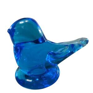 Leo Ward Bluebird of Happiness Art Glass Bird Figurine 2.5" Blue Bird 90s Mod